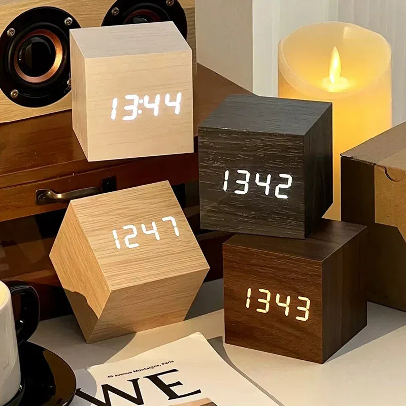 Wooden Elegant Bamboo LED Alarm Clock