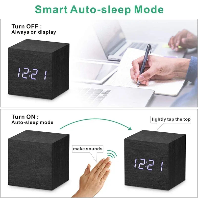 Wooden Elegant Bamboo LED Alarm Clock
