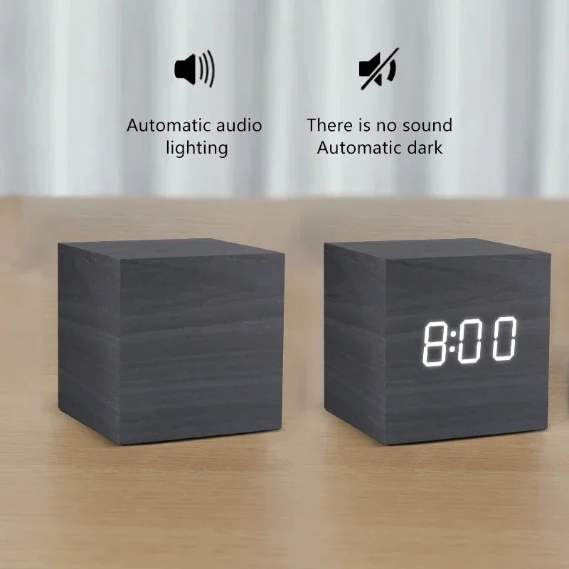 Wooden Elegant Bamboo LED Alarm Clock