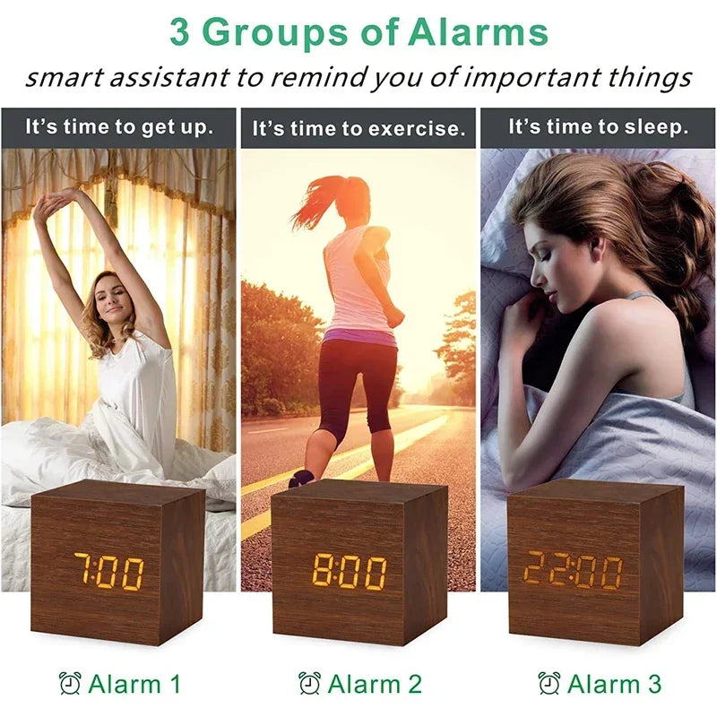 Wooden Elegant Bamboo LED Alarm Clock